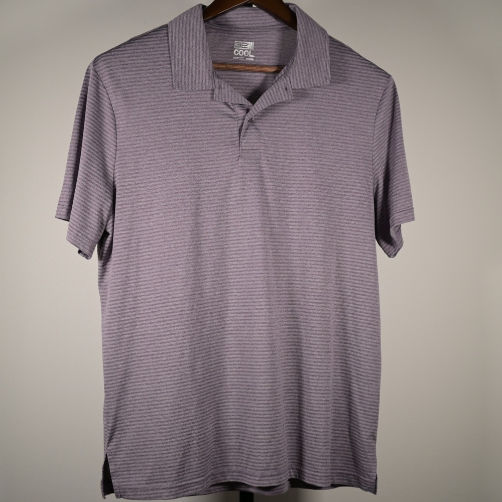 32 Degrees Cool Mens Polo Shirt Large Purple Striped Short Sleeve Performance L